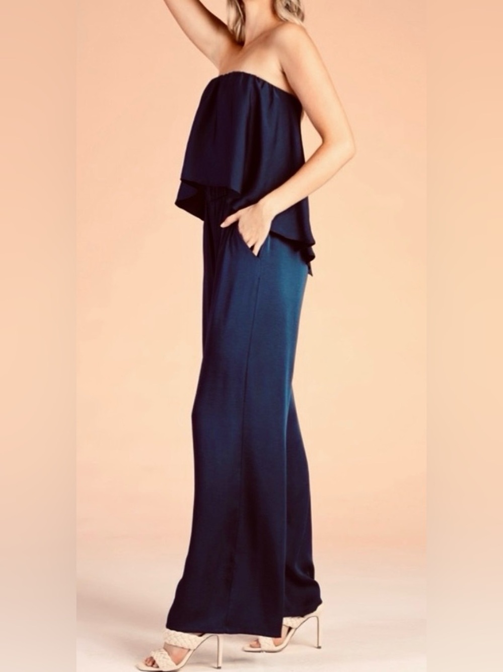 Black Strapless Wide-Leg Jumpsuit SZ Lg NWT
